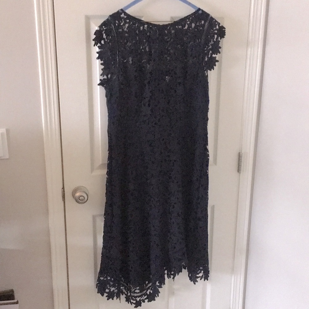 Navy asymmetrical short sleeved lace dress